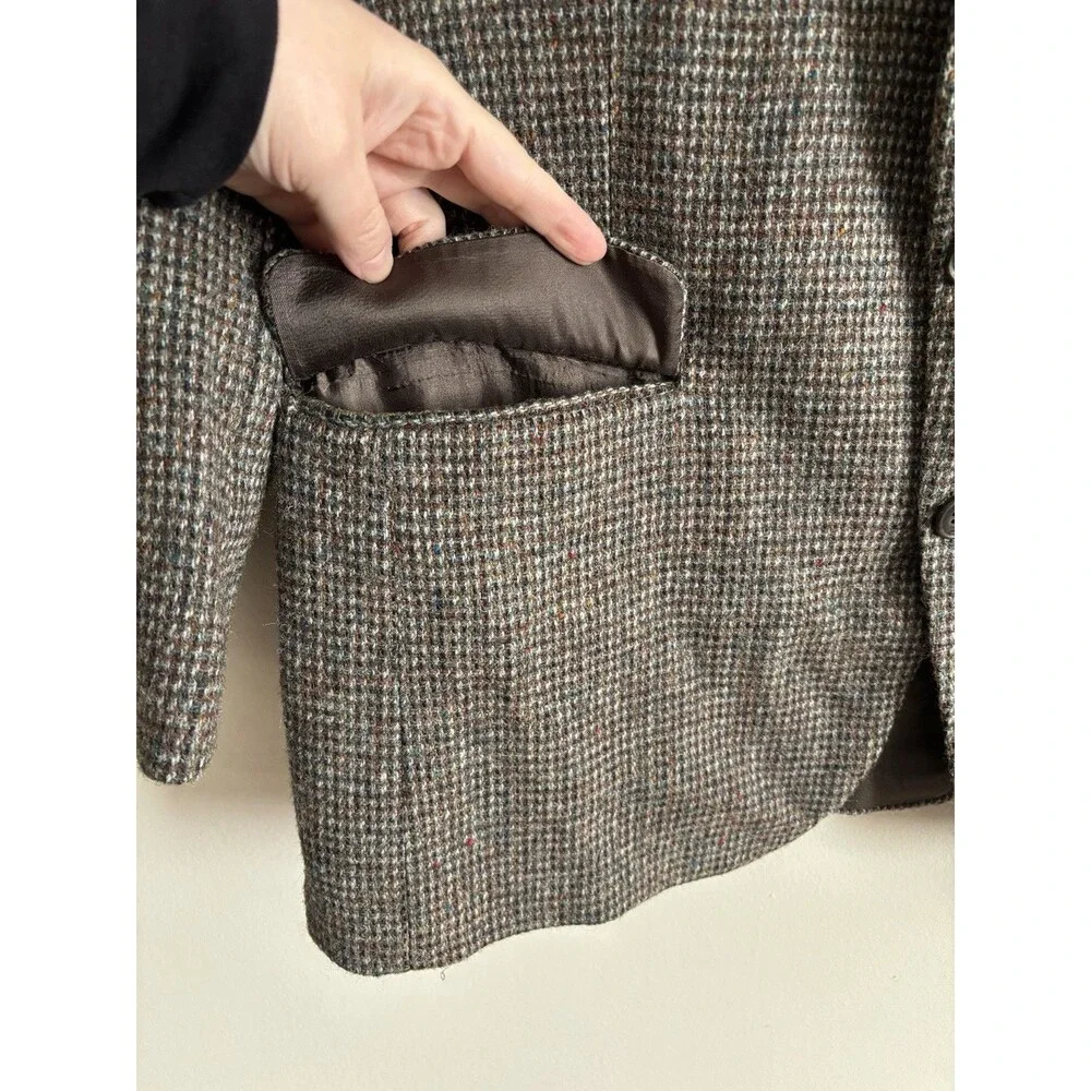 VTG Harris‎ Tweed 44 Jacket Blazer Handwoven Mens Brown Blue Pure Scottish Wool